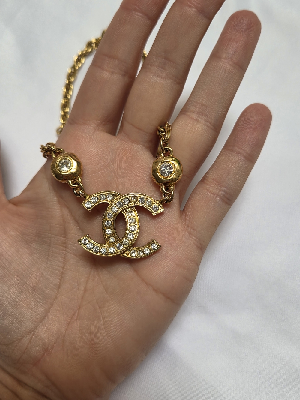 Vintage Chanel Gold CC Logo Crystal Pendant Necklace - Picture 7 of 7